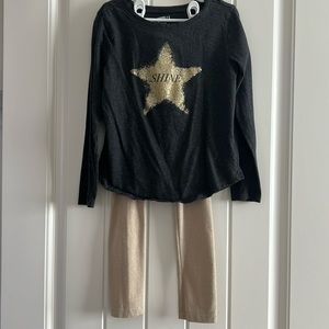 Girls Gray Gold Star Shirt & Gold Leggings